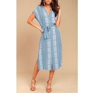 LUSH I'm the One Striped Shirt Midi Dress Blue & White
